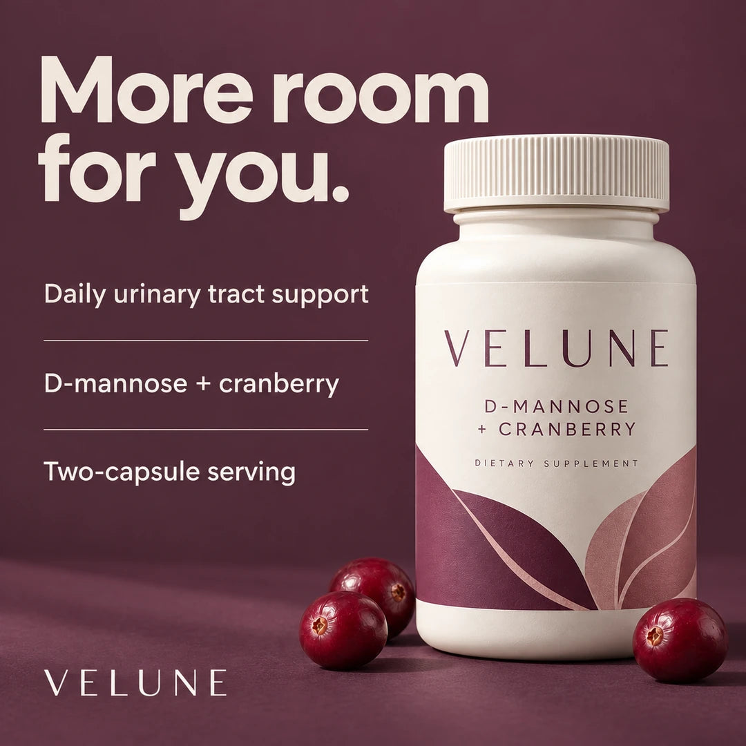 More room for you. Daily urinary tract support. D-mannose and cranberry. Two-capsule serving.