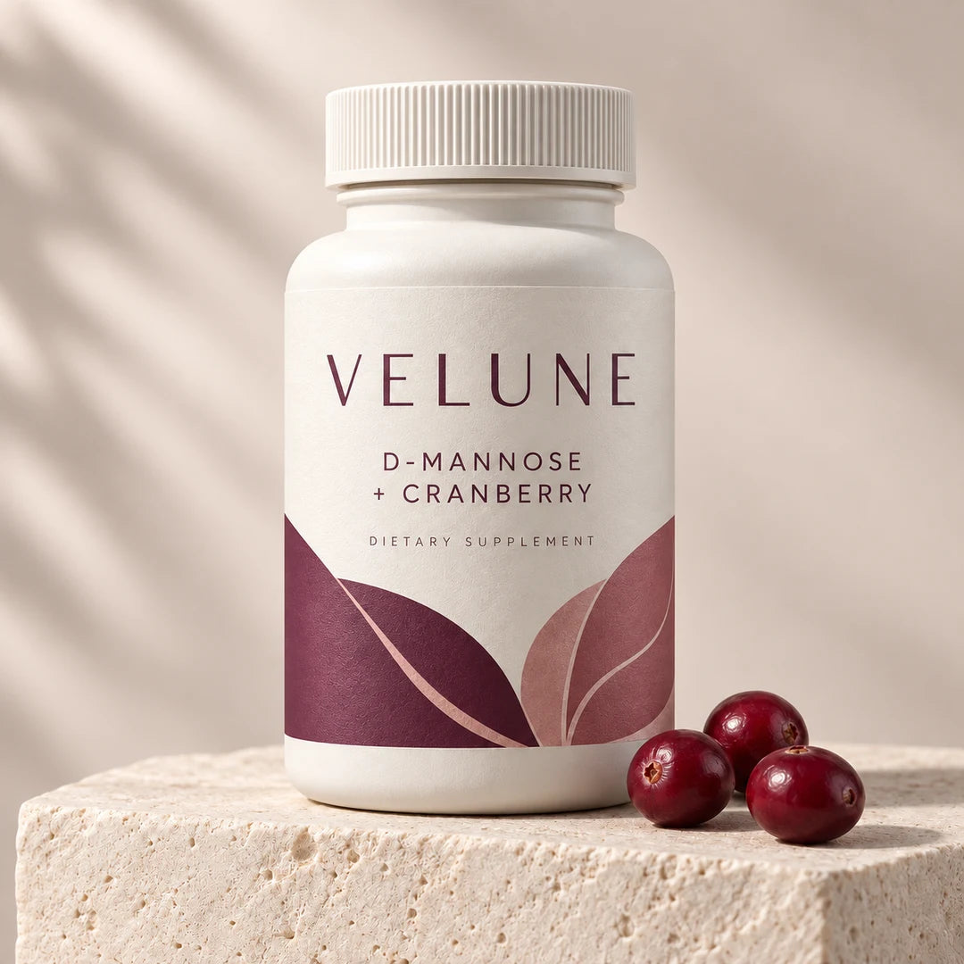 VELUNE cream botanical D-mannose and cranberry bottle